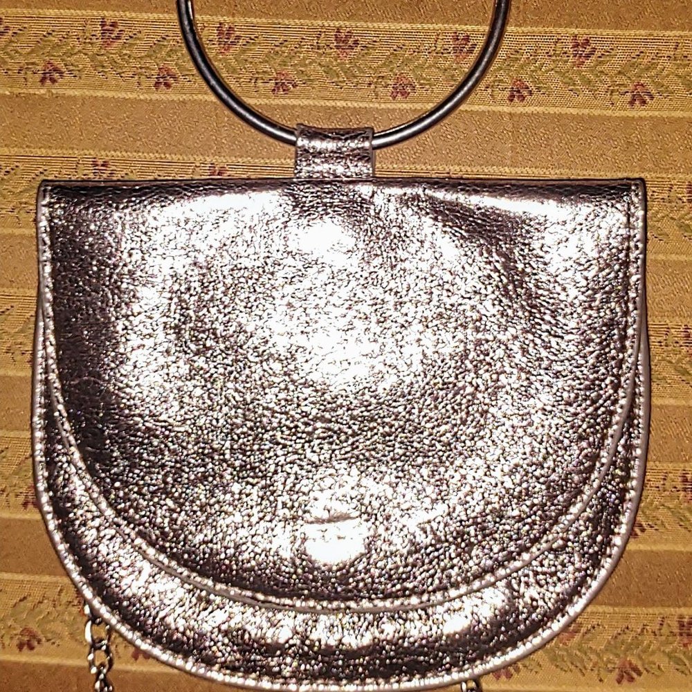 Trouve Vintage Faux Leather Ring Clutch/Crossbody Metallic Bag